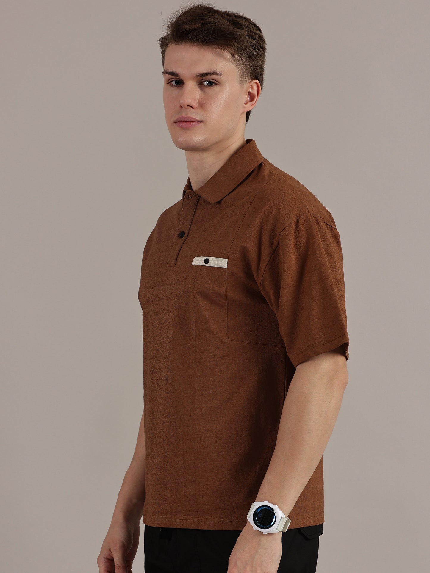 Rust Self Textured Polo Tshirt