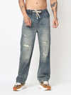 Blue Distressed Straight Fit Jeans
