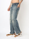 Blue Distressed Straight Fit Jeans