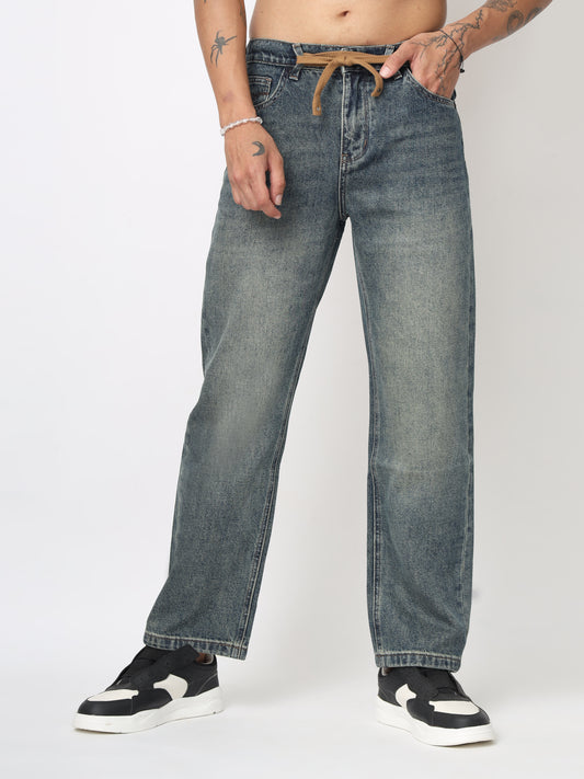 Blue Washed Straight Fit Jeans