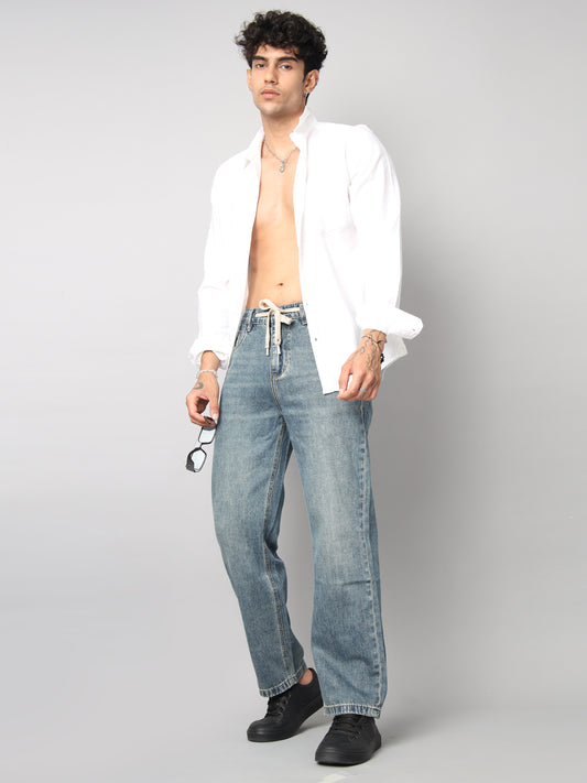 Blue Washed Straight Fit Jeans