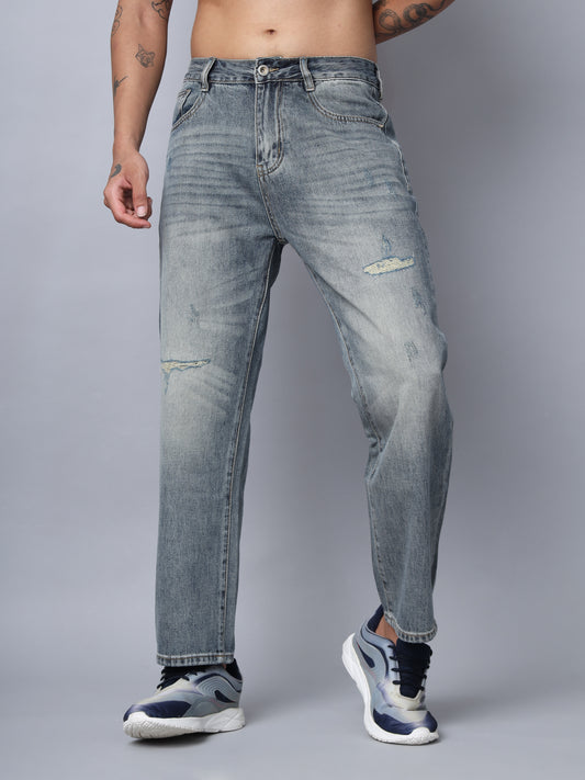 Blue Distressed Straight Fit Jeans