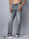 Blue Distressed Straight Fit Jeans