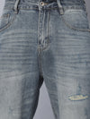 Blue Distressed Straight Fit Jeans