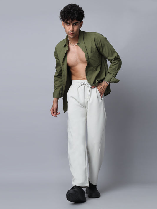 Beige Straight Fit Trousers