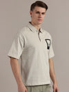 Beige Drop Shoulder Polo Tshirt