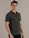 Grey Embossed Collar Polo Tshirt