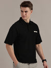 Black Self Textured Polo Tshirt