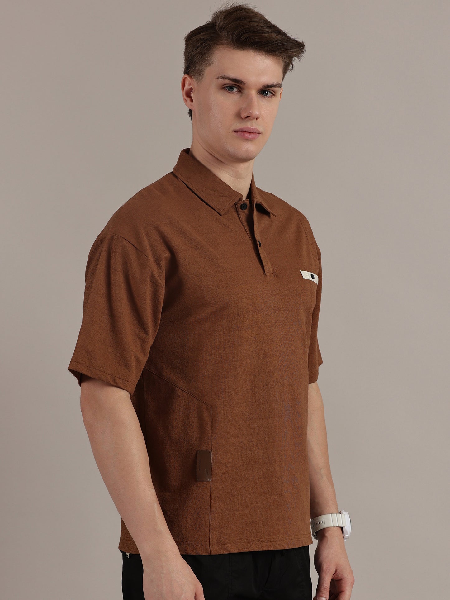 Rust Self Textured Polo Tshirt
