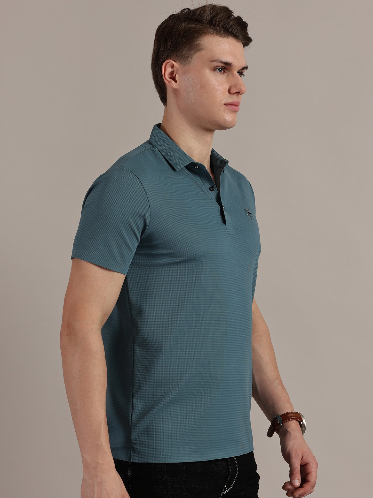 Teal Embossed Collar Polo Tshirt