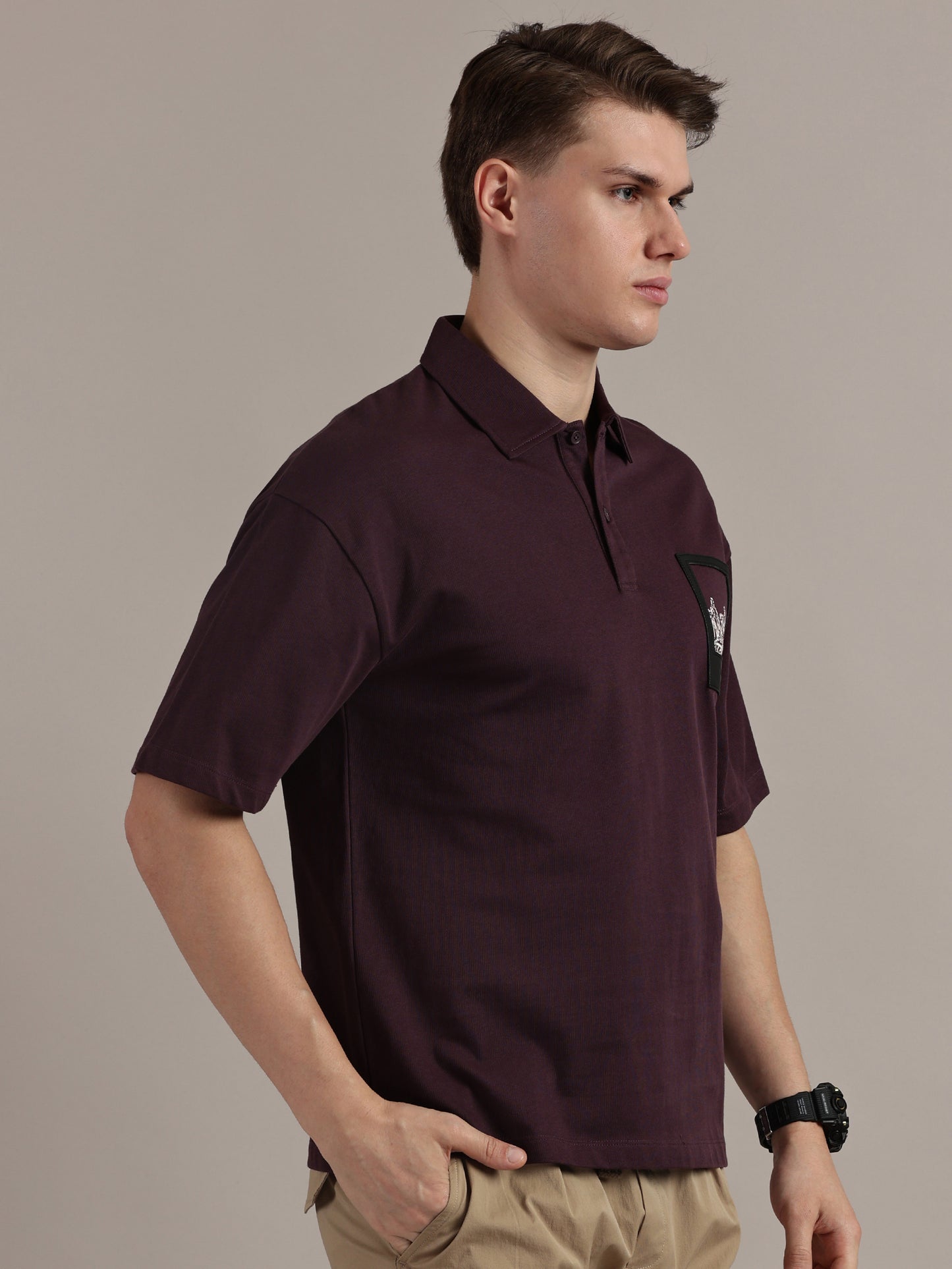 Wine Drop Shoulder Polo Tshirt