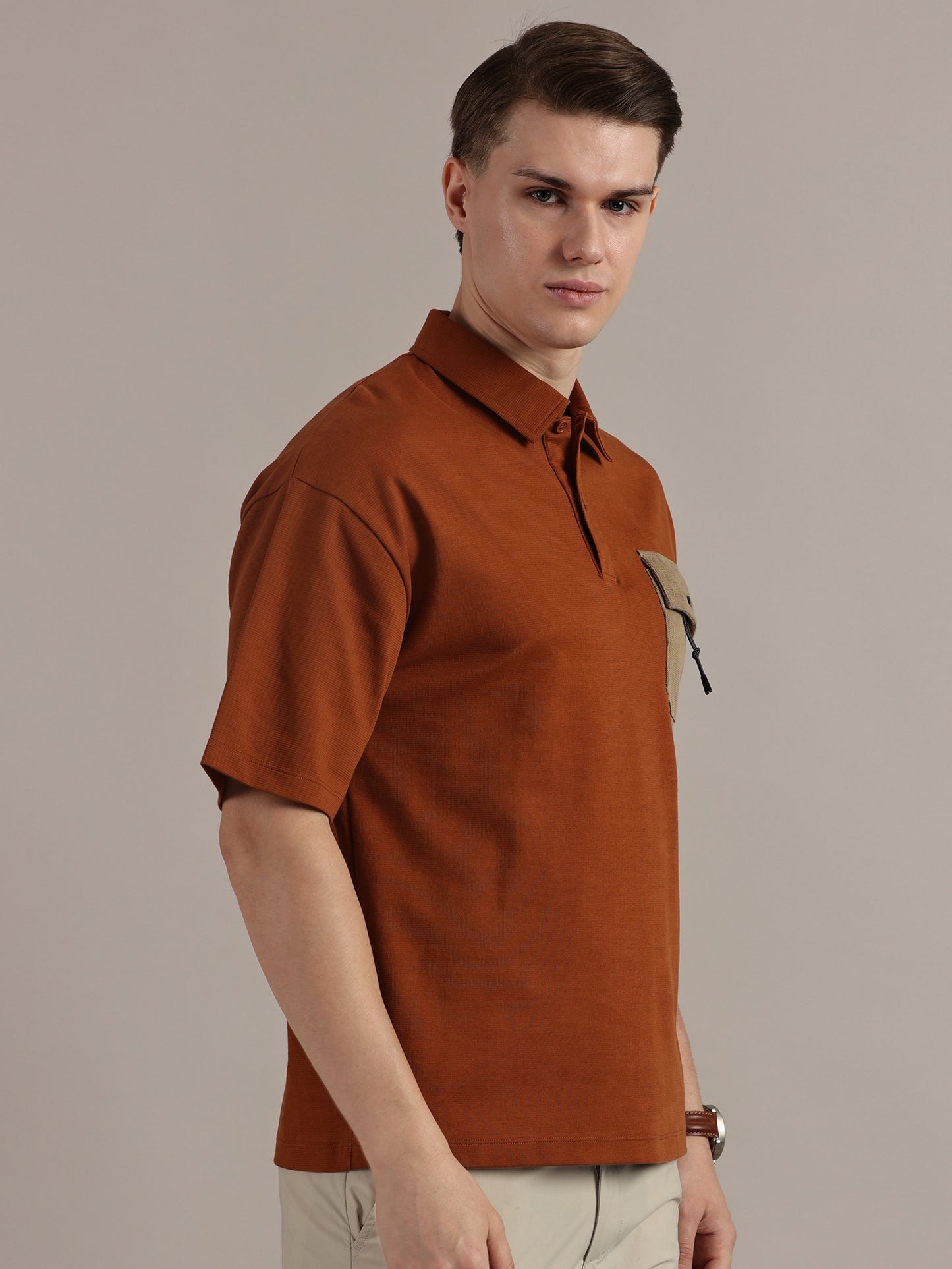 Rust Textured Polo Tshirt