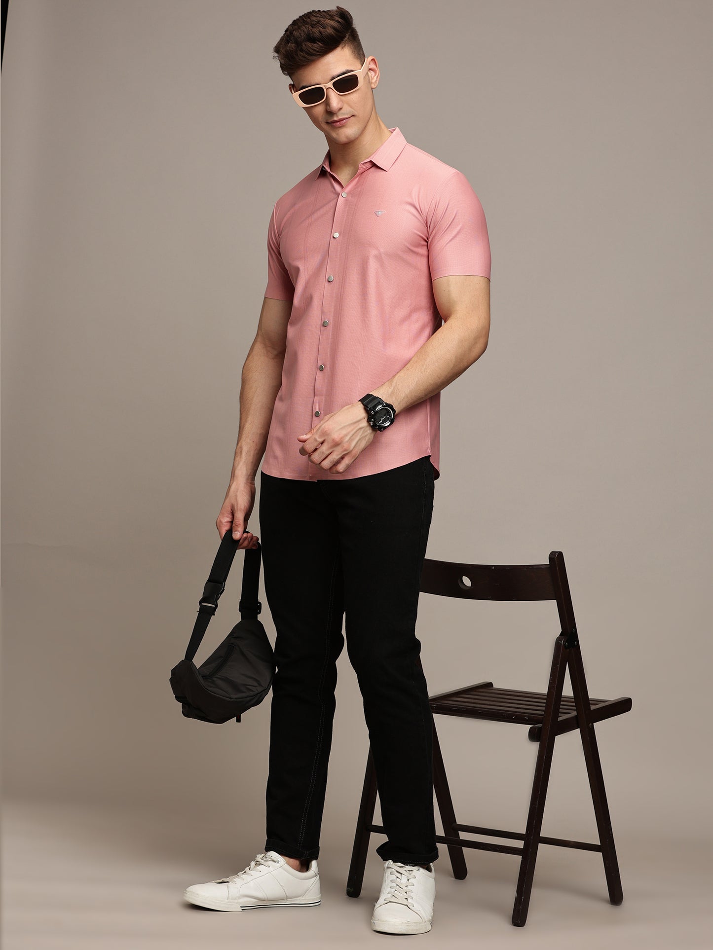 Self Striped Pink Shirt