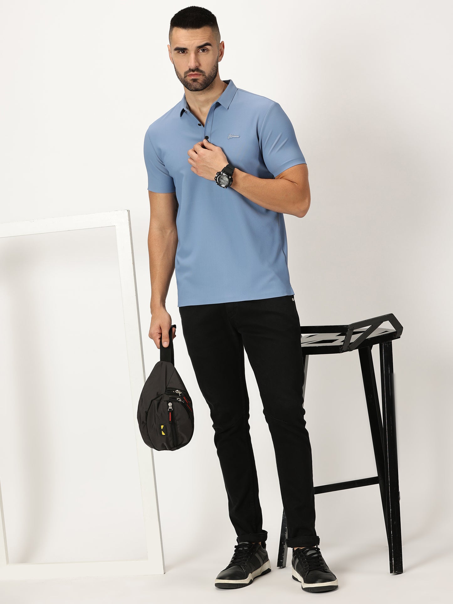 Ribbed Polo T-Shirt Blue