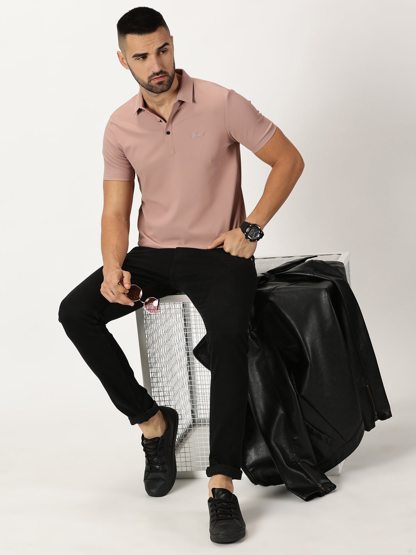 Ribbed Polo T-Shirt Dusty Pink