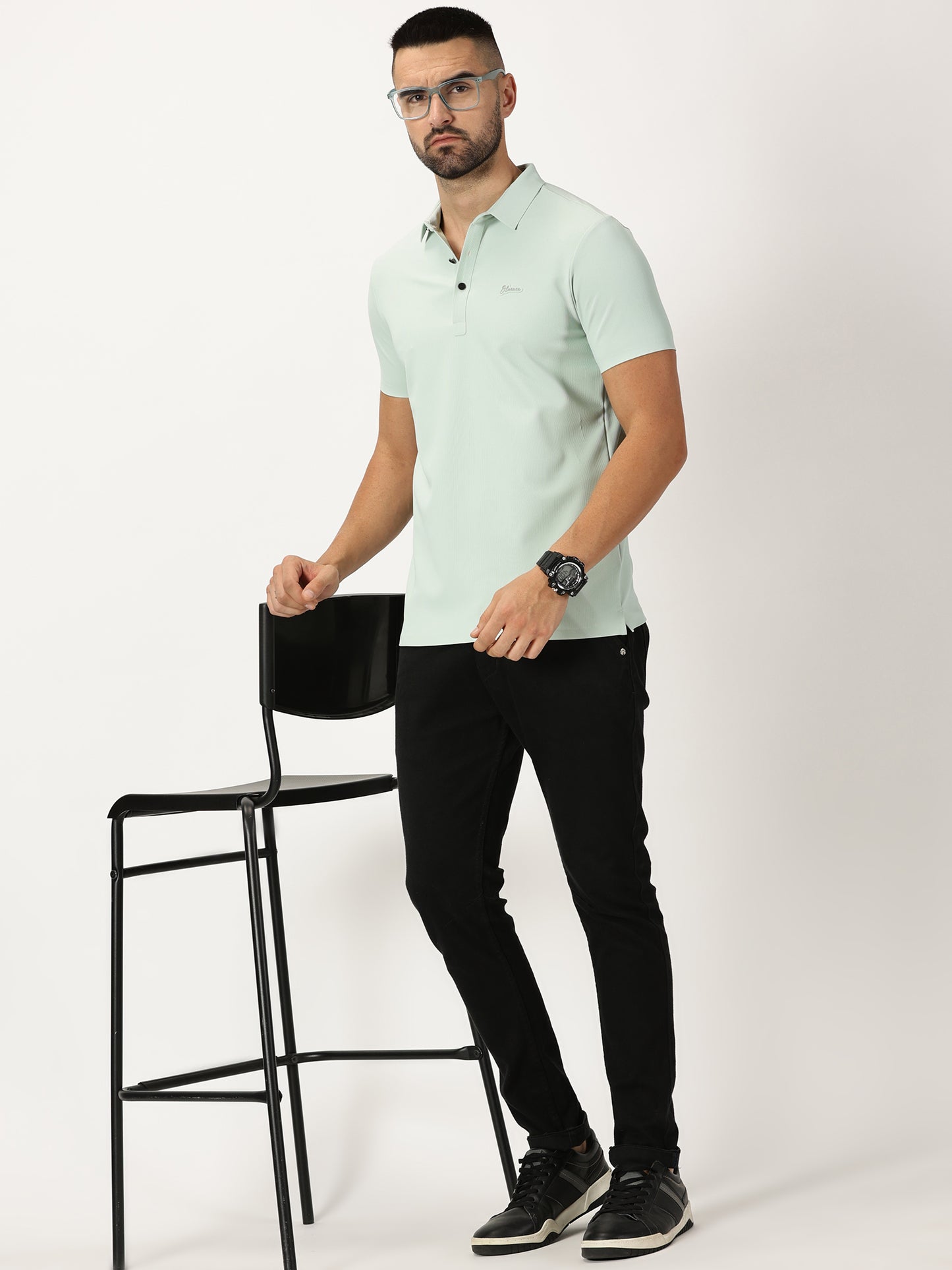 Ribbed Polo T-Shirt Pale Green