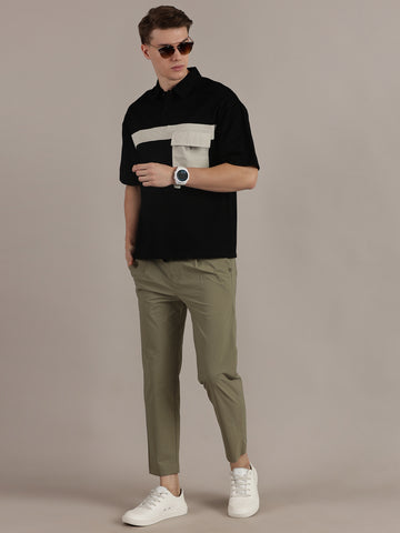 Black Drop Shoulder Polo Tshirt