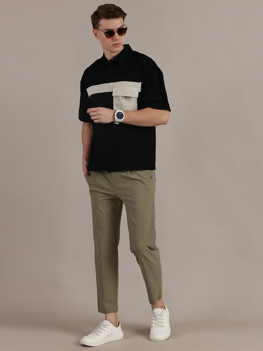 Black Drop Shoulder Polo Tshirt