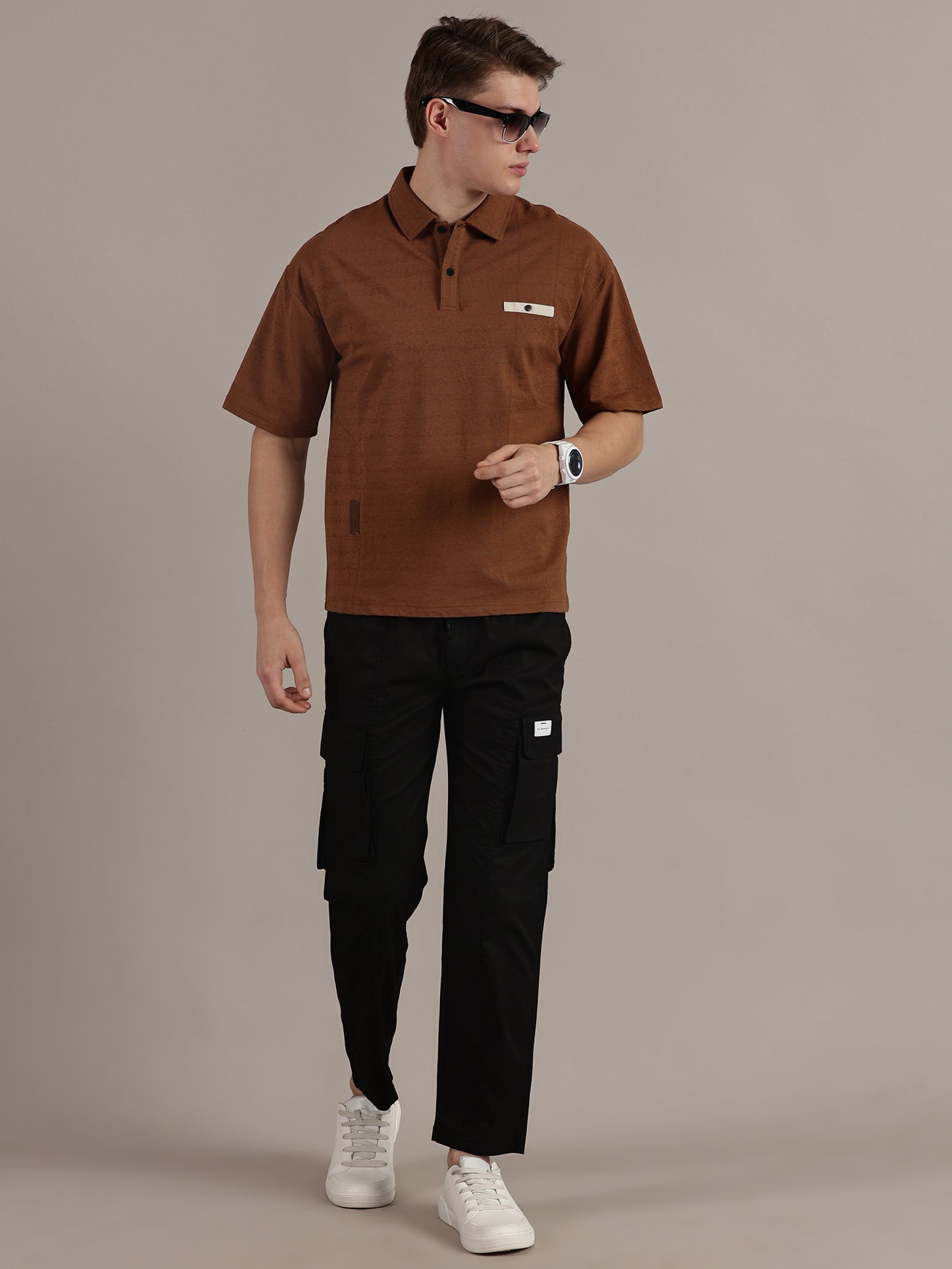 Rust Self Textured Polo Tshirt