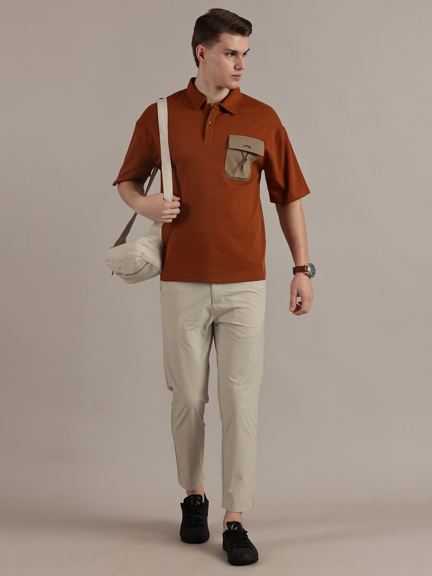 Rust Textured Polo Tshirt