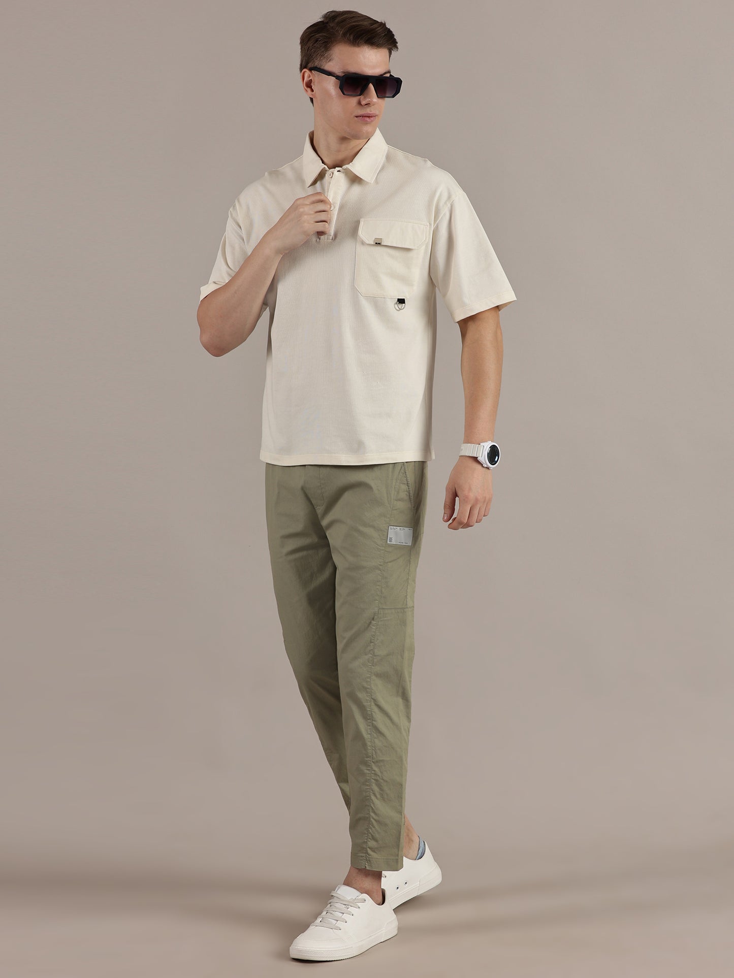 White Fine Textured Polo Tshirt