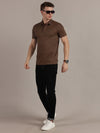 Brown Embossed Collar Polo Tshirt