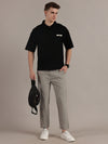 Black Self Textured Polo Tshirt
