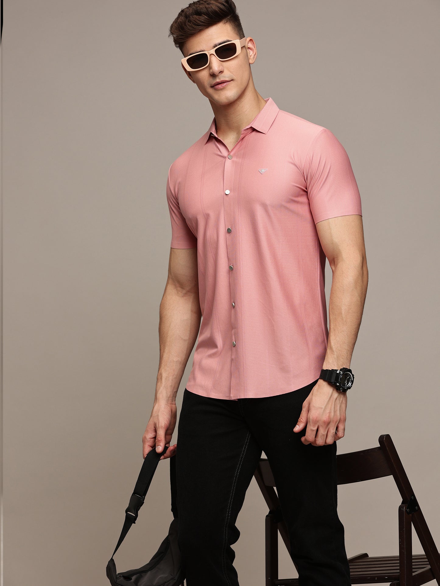 Self Striped Pink Shirt