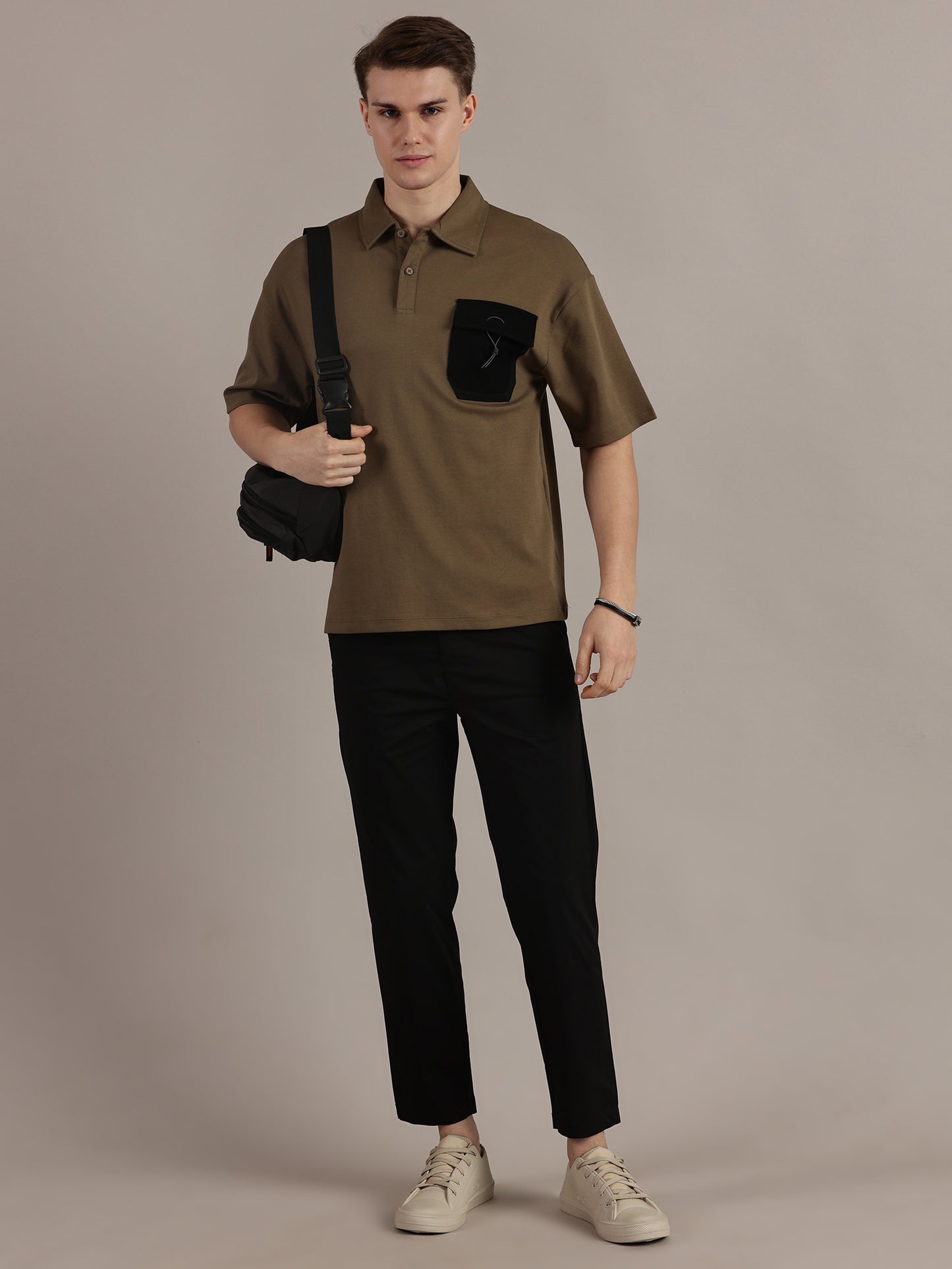 Brown Textured Polo Tshirt