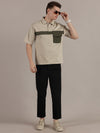 Beige Drop Shoulder Polo Tshirt