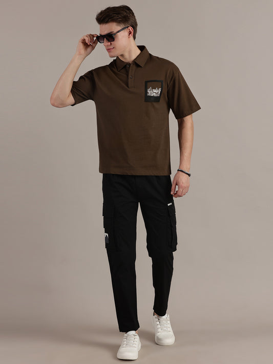 Brown Drop Shoulder Polo Tshirt