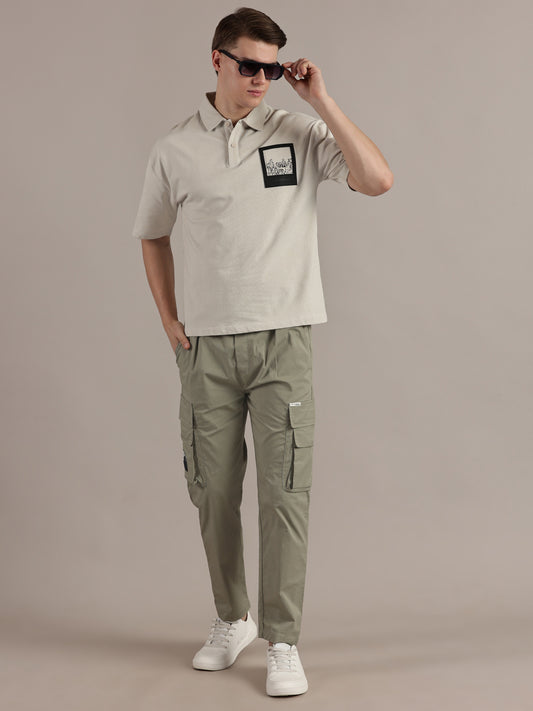 Beige Drop Shoulder Polo Tshirt
