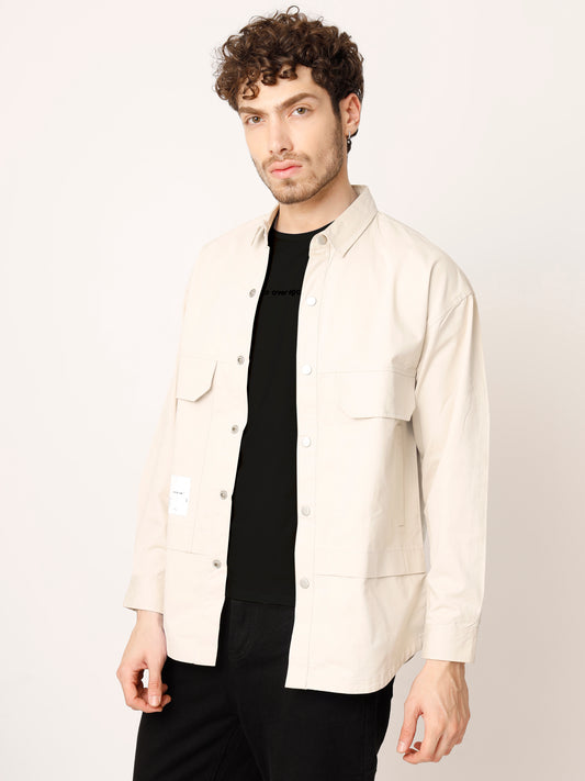 Beige Over Shirt Shacket