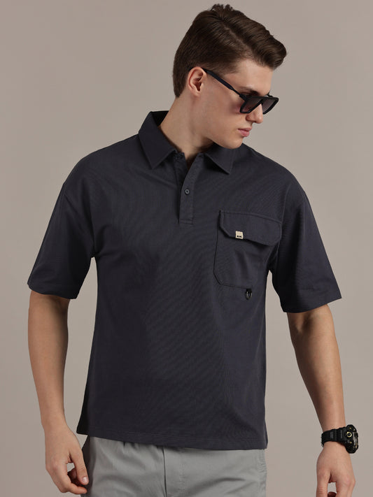 Blue Fine Textured Polo Tshirt