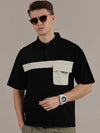 Black Drop Shoulder Polo Tshirt