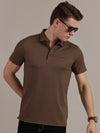 Brown Embossed Collar Polo Tshirt