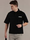 Black Self Textured Polo Tshirt