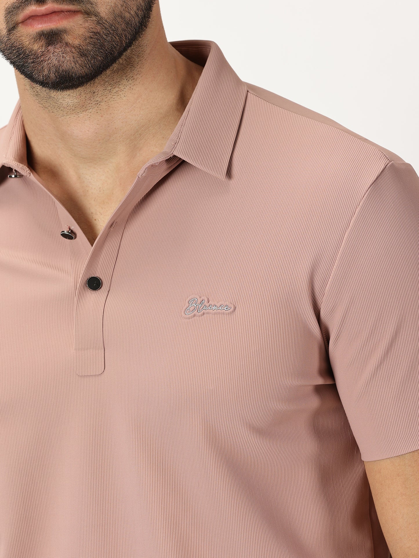 Ribbed Polo T-Shirt Dusty Pink