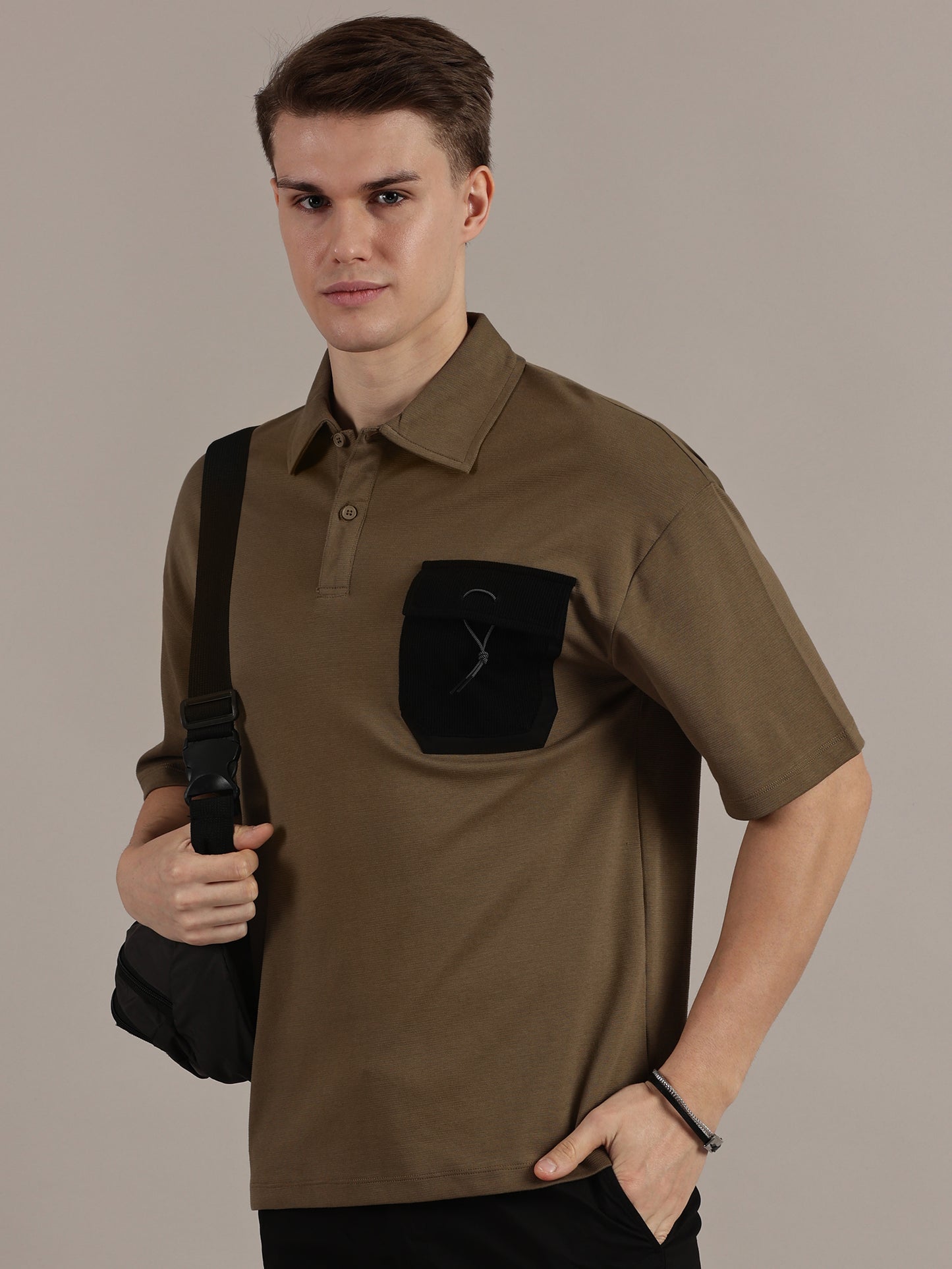 Brown Textured Polo Tshirt