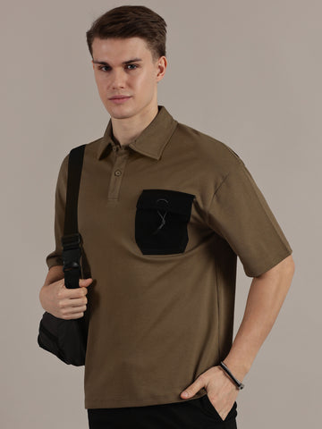 Brown Textured Polo Tshirt