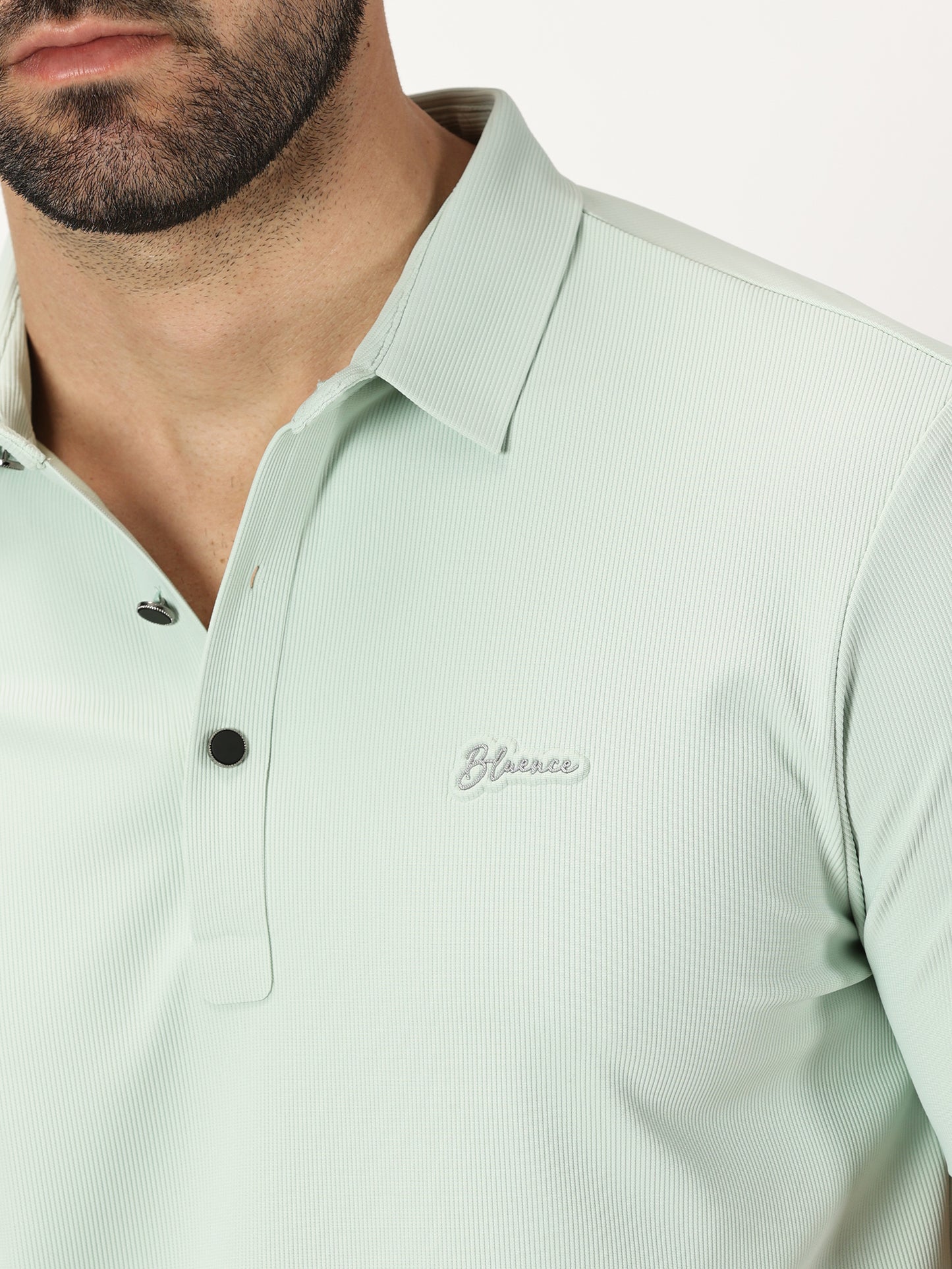 Ribbed Polo T-Shirt Pale Green