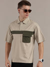 Beige Drop Shoulder Polo Tshirt