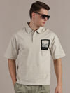 Beige Drop Shoulder Polo Tshirt