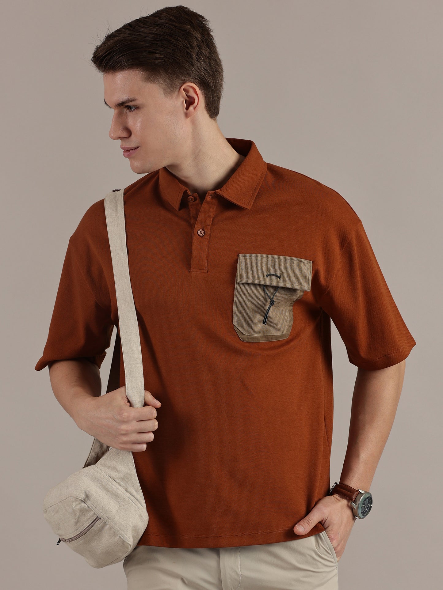 Rust Textured Polo Tshirt