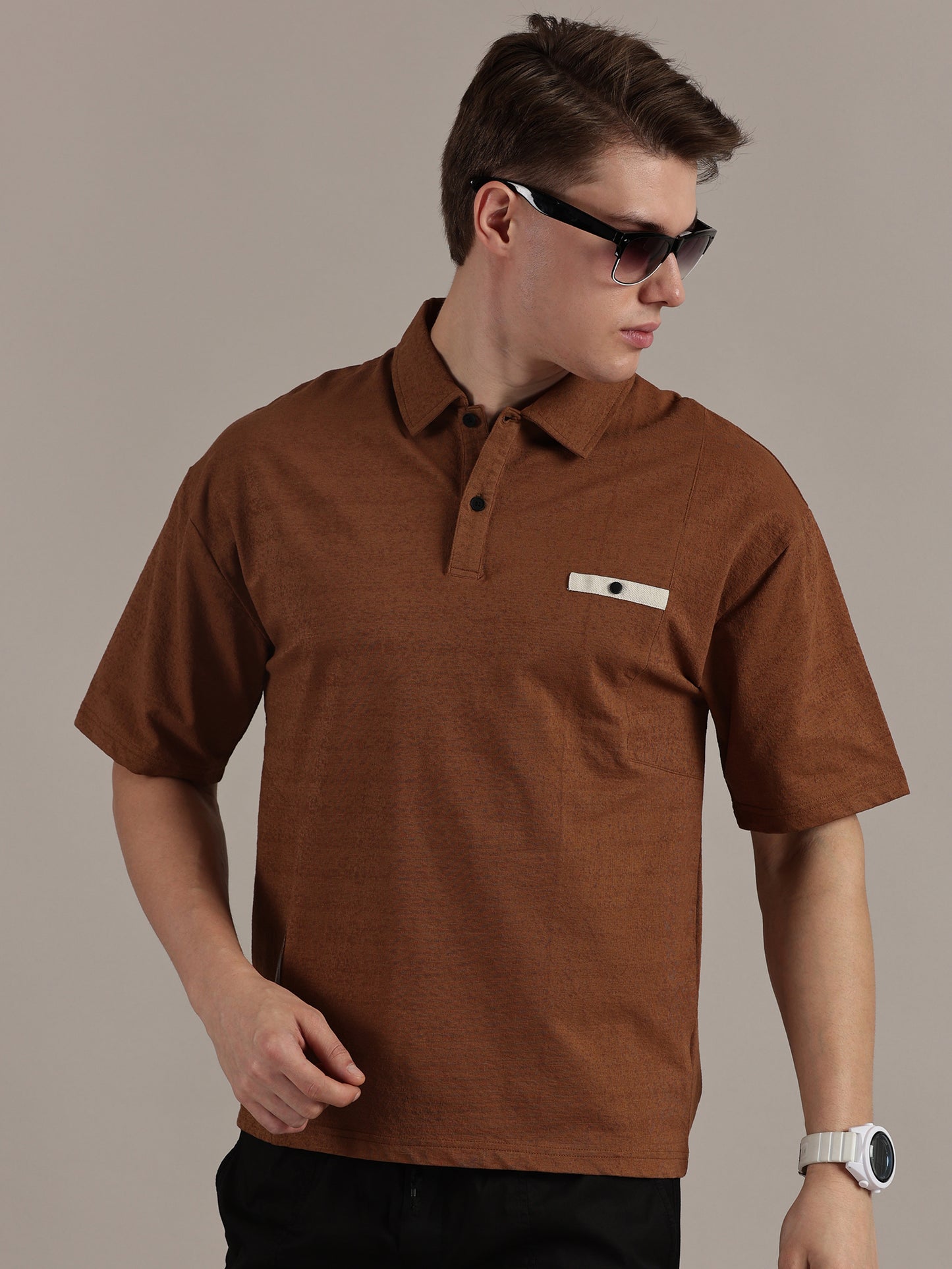 Rust Self Textured Polo Tshirt