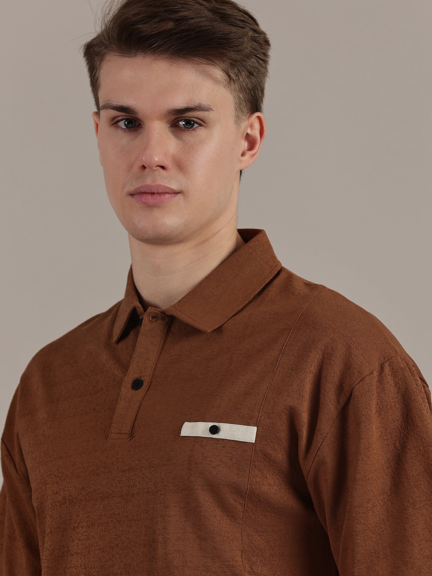 Rust Self Textured Polo Tshirt