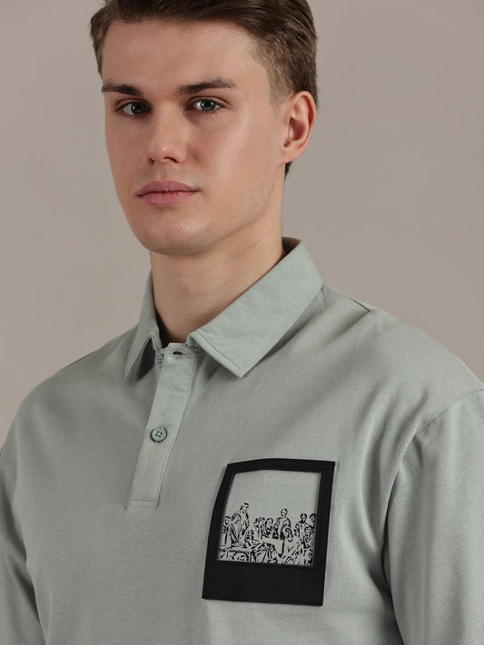 Mint Green Drop Shoulder Polo Tshirt
