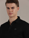 Black Embossed Collar Polo Tshirt