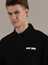 Black Self Textured Polo Tshirt
