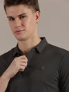 Grey Embossed Collar Polo Tshirt